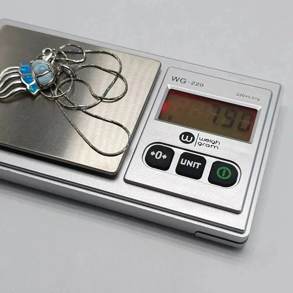 Sterling Silver Jellyfish Pendant Necklace Blue Larimar Fire Opal 18in - Picture 5 of 8